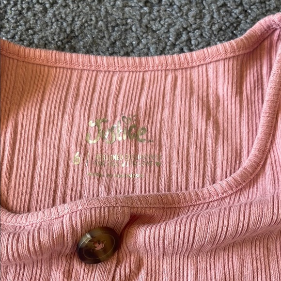 Justice Pink Faux Button Down Shirt with Short Sleeves - Picture 2 of 3